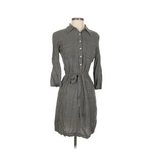 Max Studio Shirt Dress Size S Gray Houndstooth Tie Waist 3/4 Sleeve Button Top